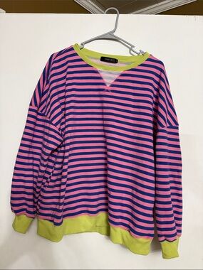Zesica Pink & purple Striped Sweatshirt with Lime Trim size XL